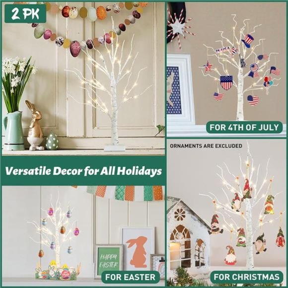 2FT Birch Tree LED Lights, Warm White Home Battery Powered, 6H/18H Timer (2PK) - Picture 4 of 6